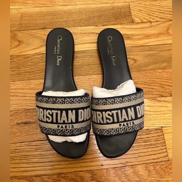 CHRISTIAN DIOR Dway Slide Deep Blue Embroidered Cotton (sz EU38/US8) - Picture 3 of 8